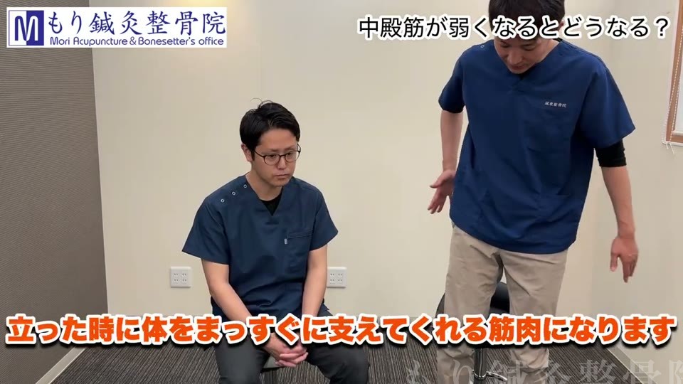 中殿筋が弱くなるとどうなるかを解説する様子